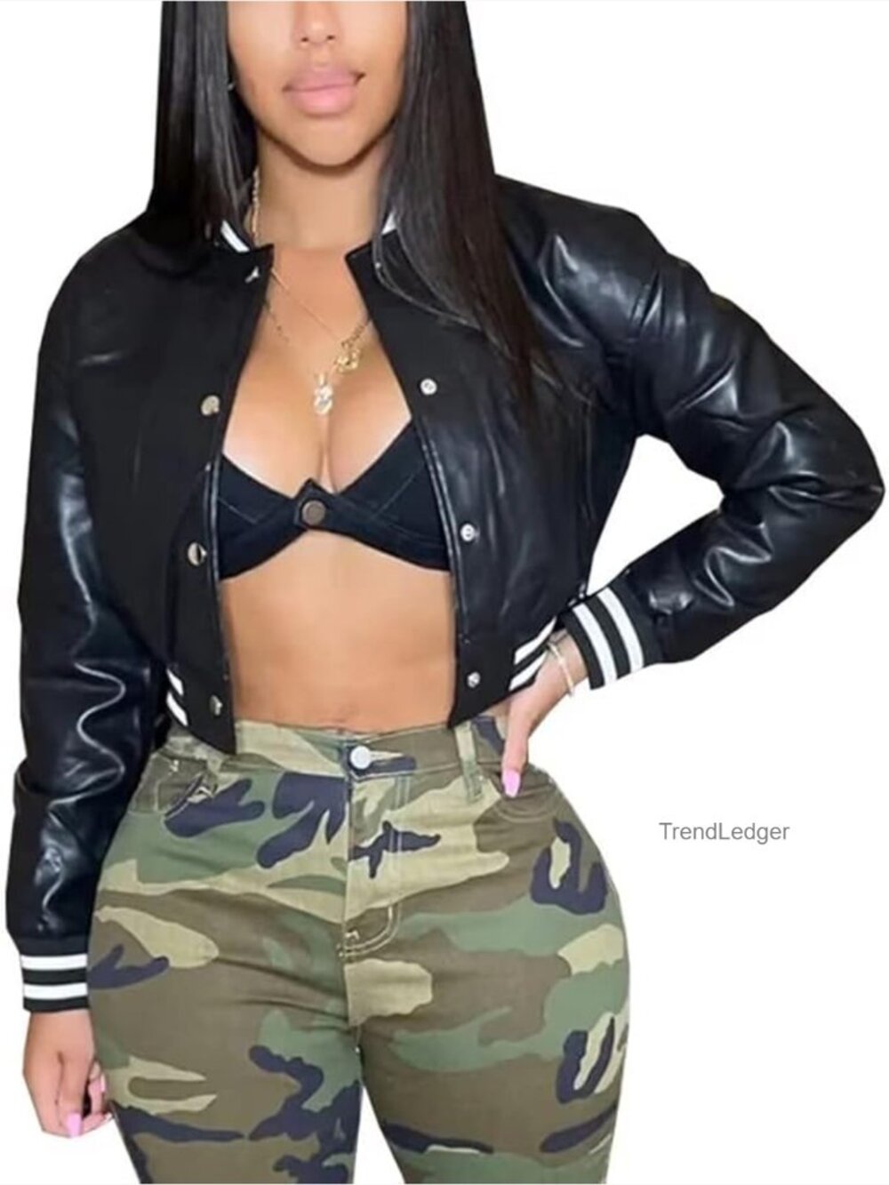 Women's Button Down Bomber Varsity Jacket Long Sleeve Casual Streetwear